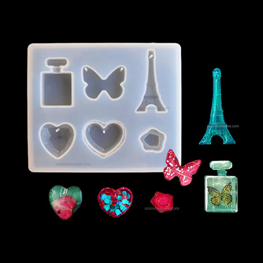 6 Cavity Double Heart Silicone Pendant Mould