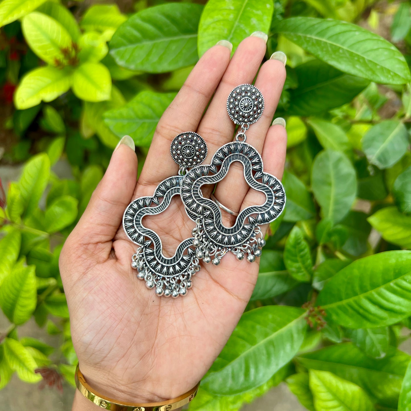 Bold Clover Frame Jhumka Earrings
