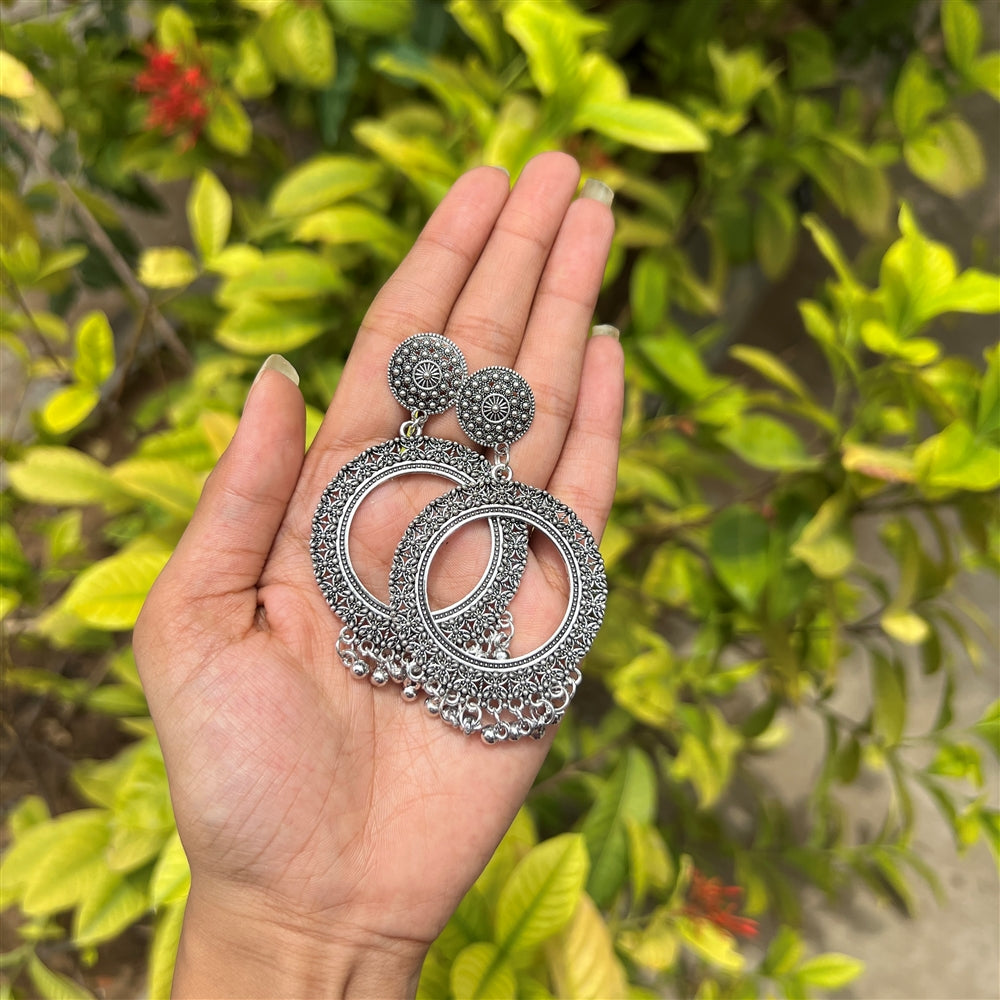 Cutout Round Jhumka Earrings – Oxidised Silver