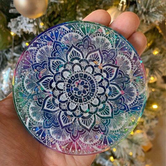 Round Mandala Coaster 4.5Inch 8mm Depth Silicone  Mould