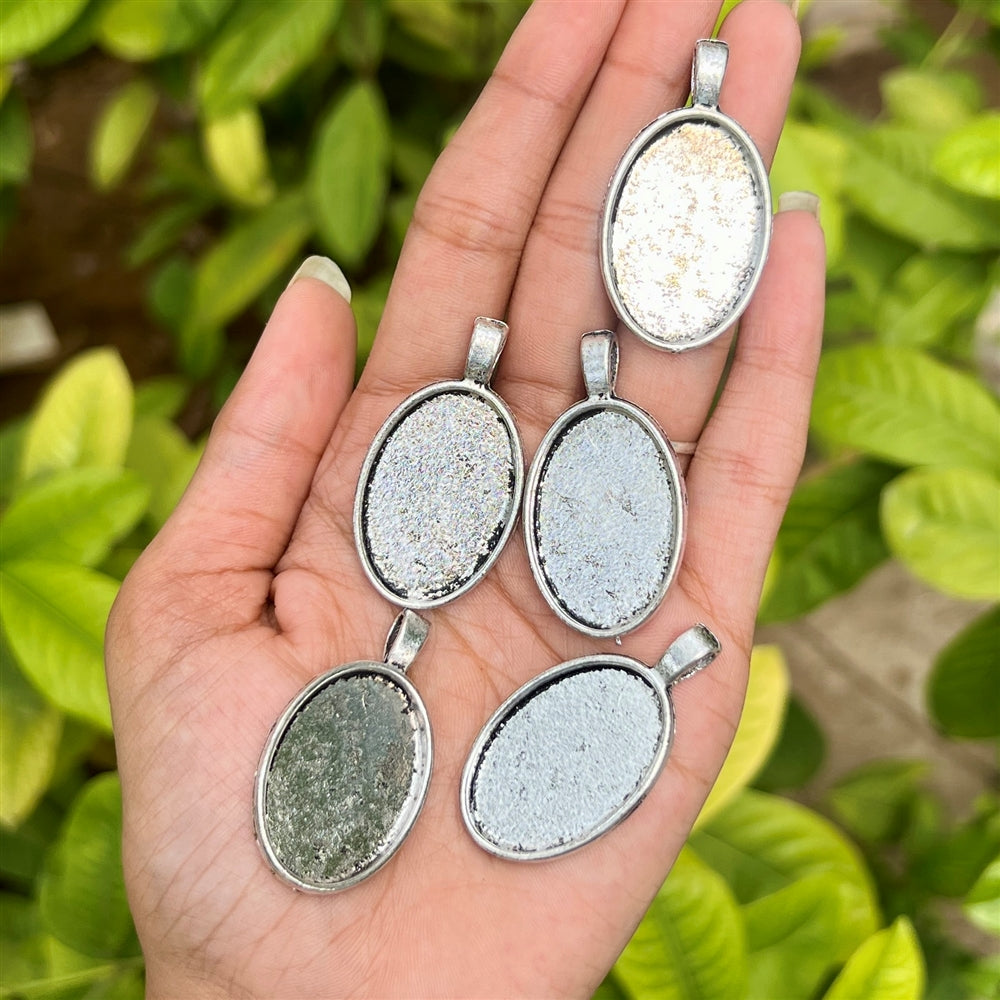 Oval Resin Pendant Base with Loop - Silver (Set of 5)