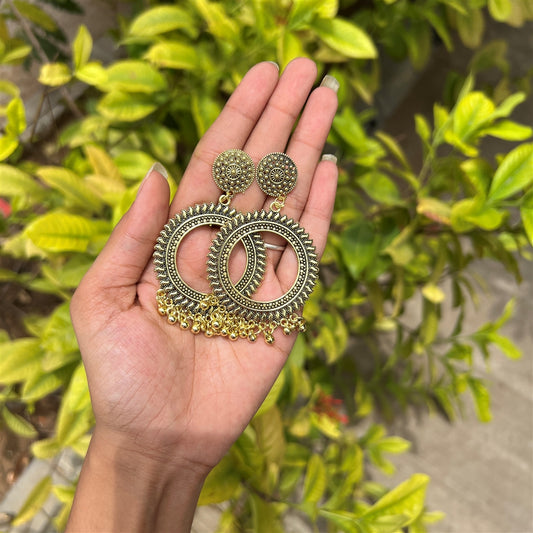 Round Rimmed Jhumka Earrings – Antique Gold