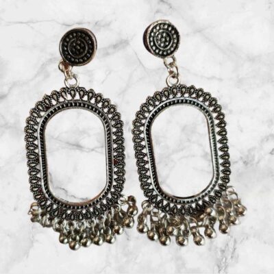 Antique Silver Oval Drop Earrings