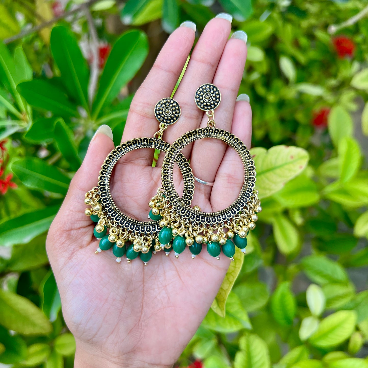 Merald Crescent Hoop Jhumka - Olive