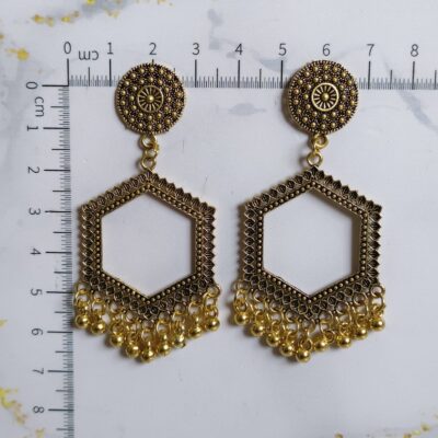 Hexa Lotus Charm Jhumka Small Earrings - Golden