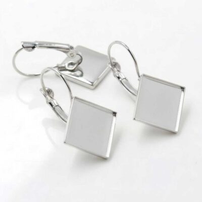 Plain Square Lever Back Base Silver - 2 Pairs