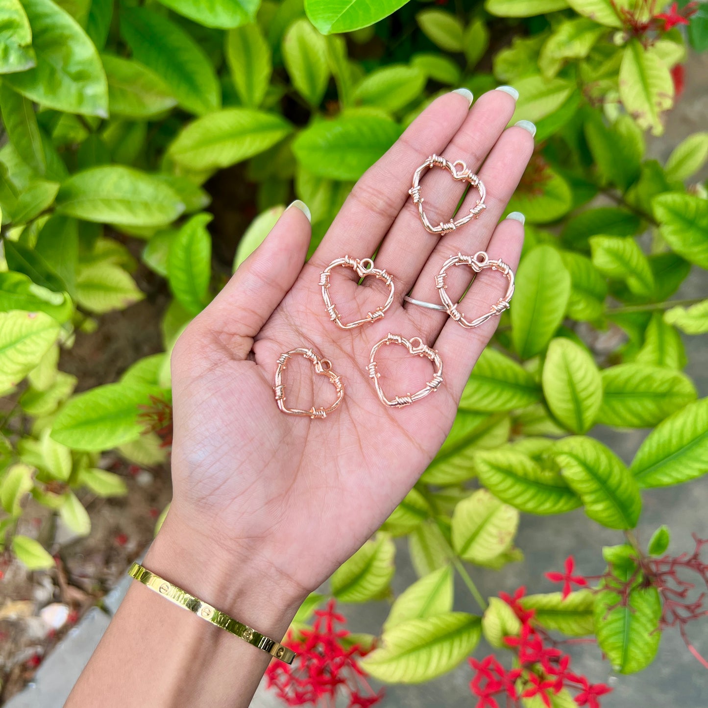 Textured Heart Frame Pendant - Rose Gold (Set of 5)