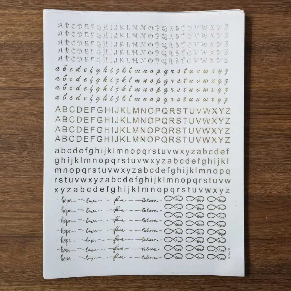A4 Golden Embossed Sheet – Alphabets, Words & Infinity Symbols