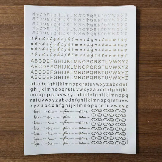 A4 Golden Embossed Sheet – Alphabets, Words & Infinity Symbols
