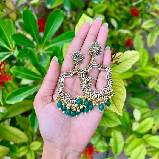 Antique Star Hoop Jhumka – Olive