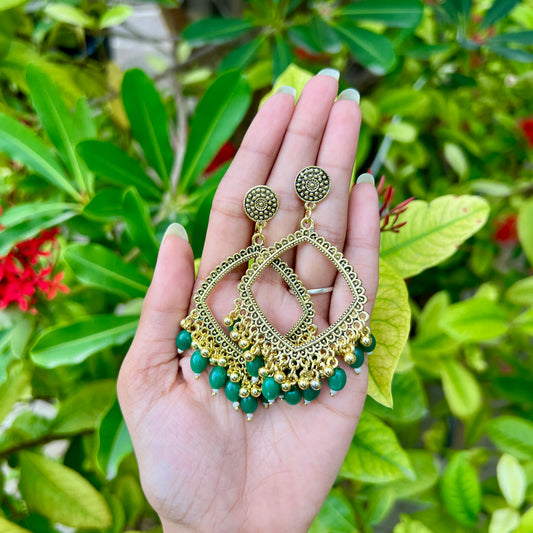Aqua Crescent Dome Jhumka – Teal