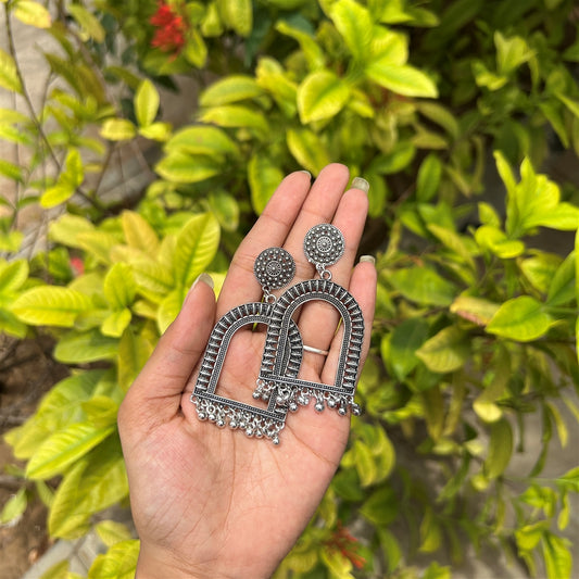 Arched Oxidised Jhumka Earrings