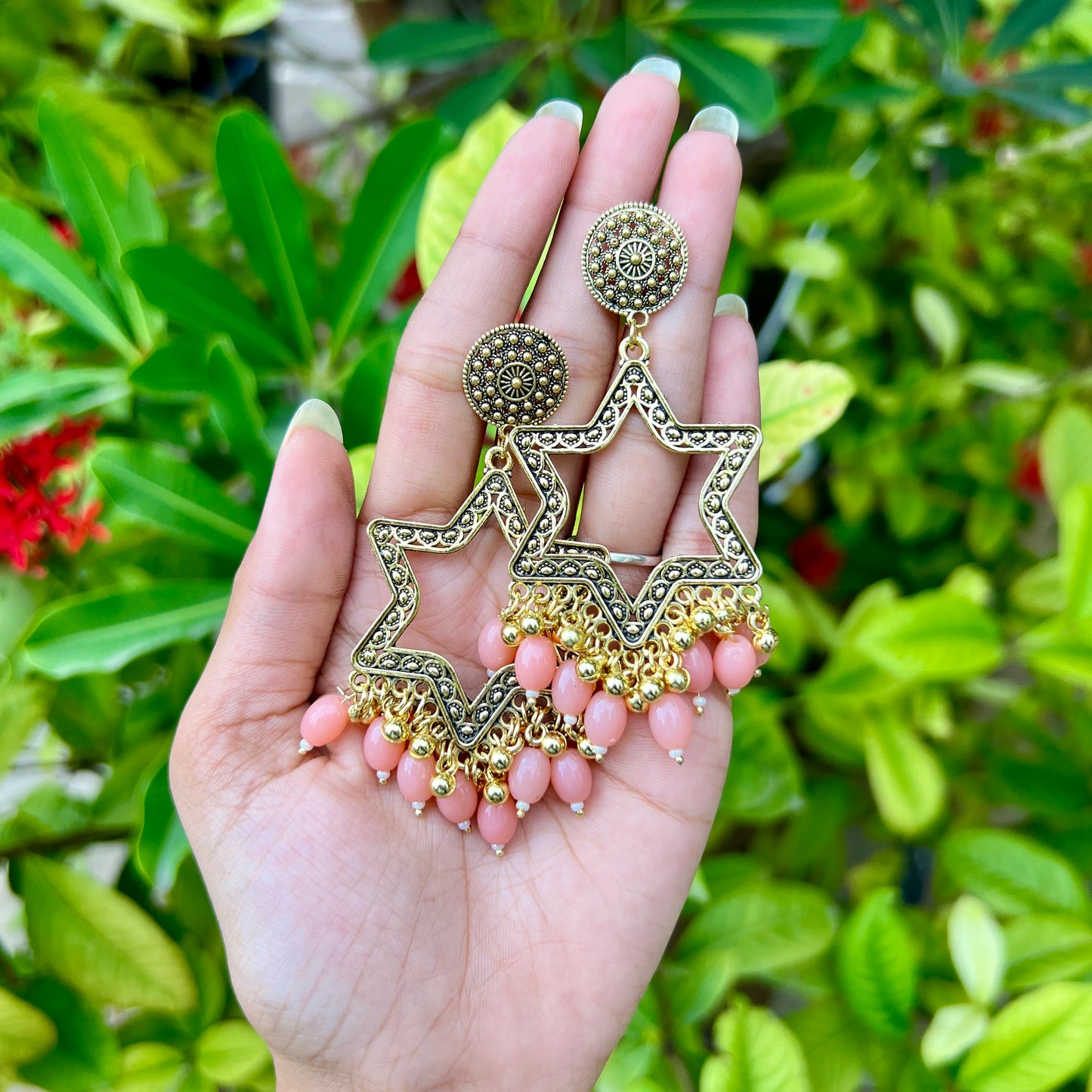 Blush Star Bloom Jhumka – Peach