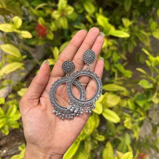 Circular Frame Jhumka Earrings – Oxidized Silver