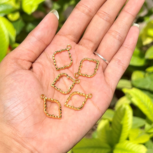 Diamond Shape Textured Frame Pendant - Gold (Set of 5)