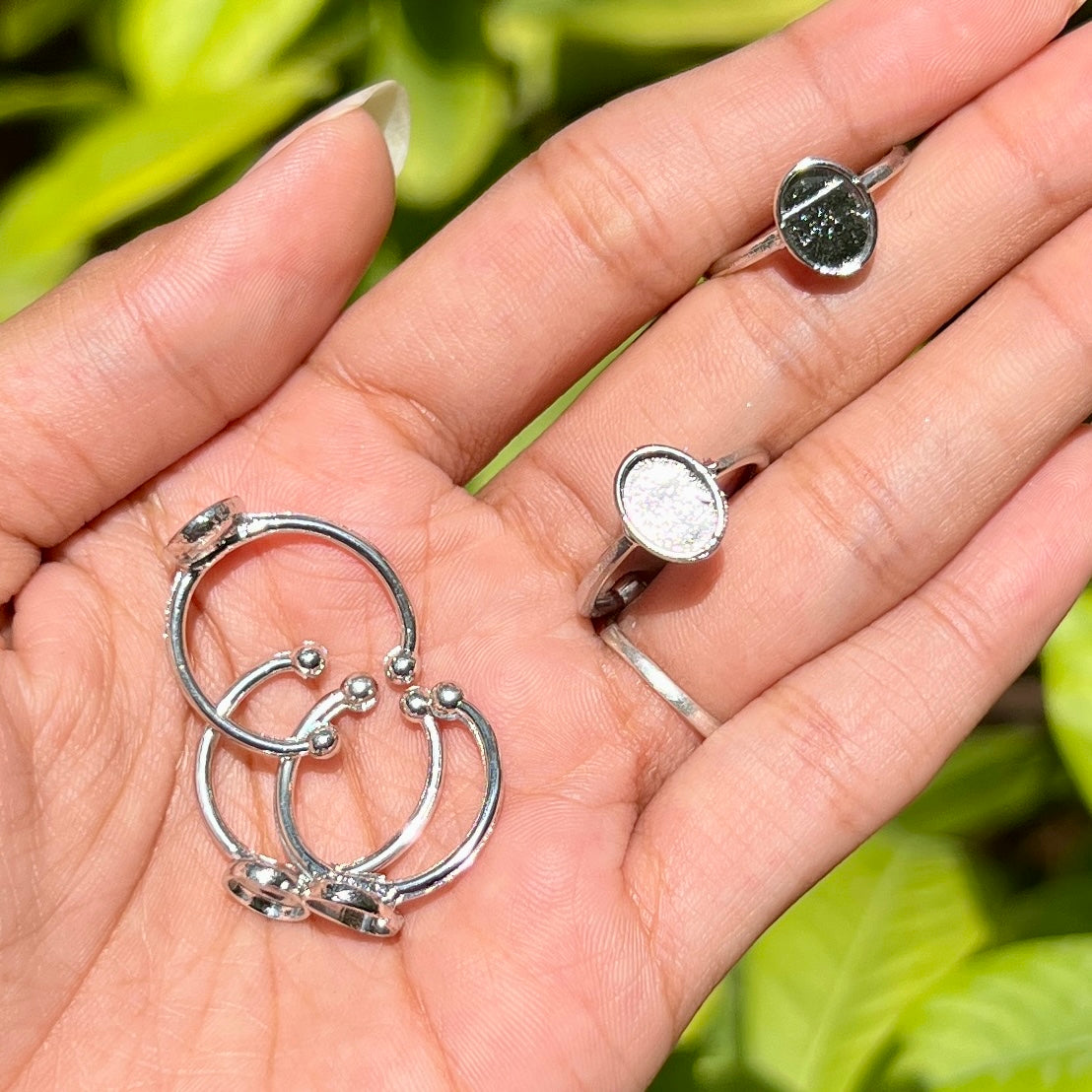 Flat Round Cabochon Ring Base - Silver (Set of 5)