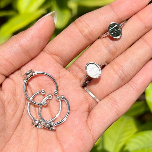 Flat Round Cabochon Ring Base - Silver (Set of 5)