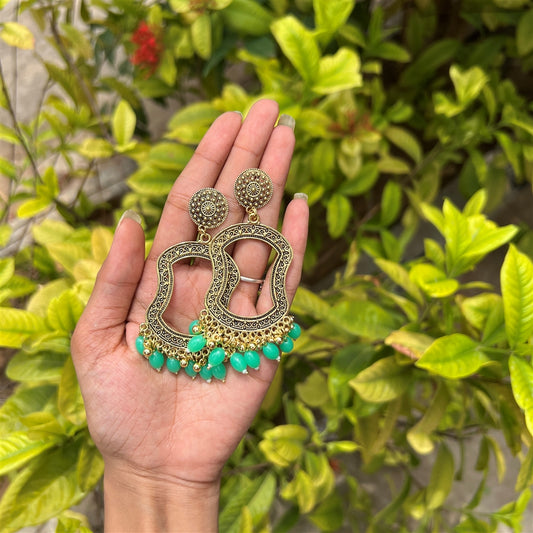 Floral Dome Jhumka Earrings – Mint Green Beads