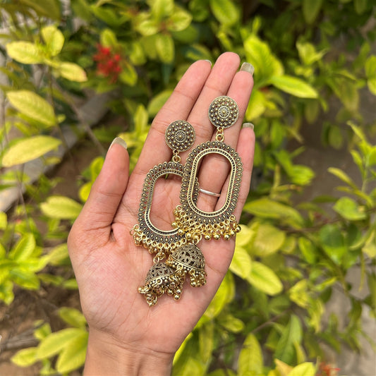 Golden Oval Jhumka Earrings