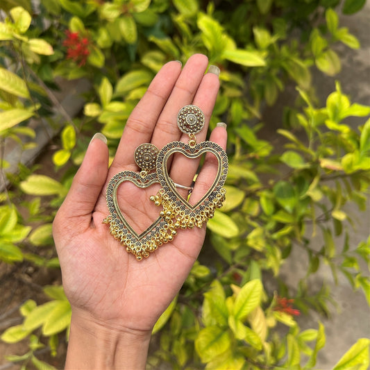 Heart Frame Jhumka Earrings – Dull Gold