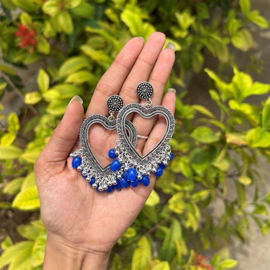 Heart Frame Jhumka Earrings – Royal Blue Beads
