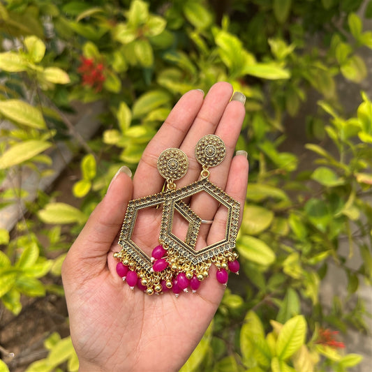 Hexa Dome Jhumka Earrings – Rani Pink Beads