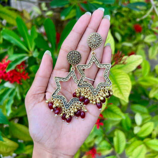 Maroon Star Shine Jhumka