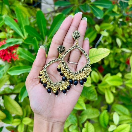 Midnight Crescent Dome Jhumka – Black