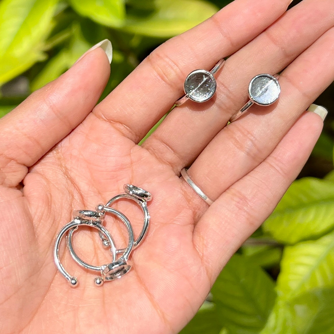 Mini Flat Round Ring Base - Silver (Set of 5)