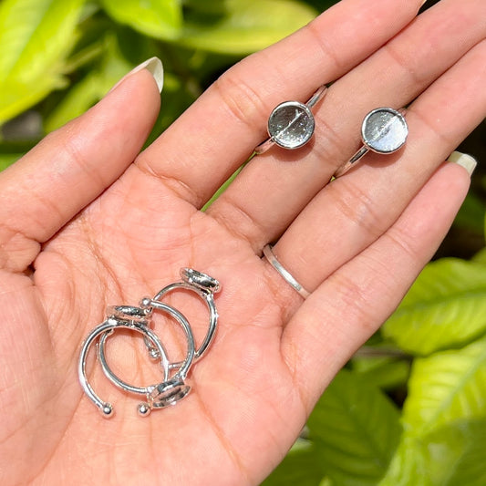 Mini Flat Round Ring Base - Silver (Set of 5)