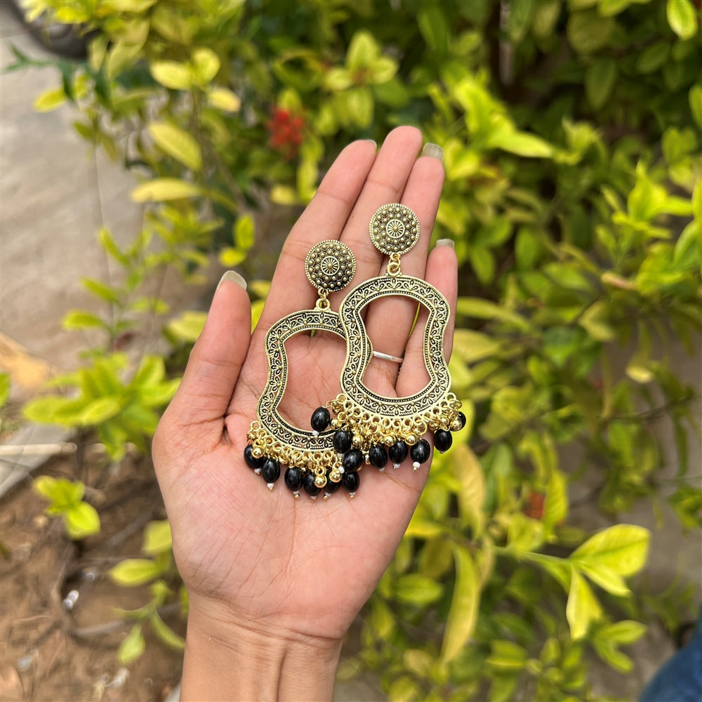 Mughal Frame Jhumka Earrings – Black Beads