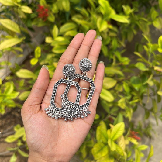 Mughal Frame Jhumka Earrings – Oxidized Silver