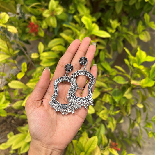 Mughal Frame Jhumka Earrings – Silver Finish