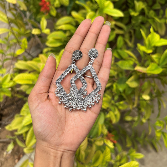 Oxidised Square Jhumka Earrings – Silver