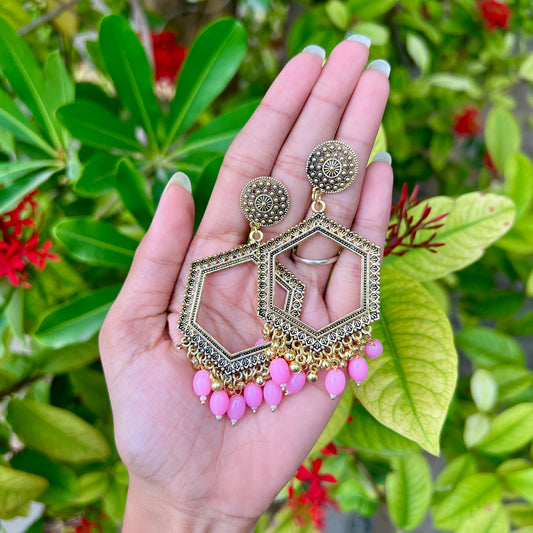Pink Petal Hexa Jhumka