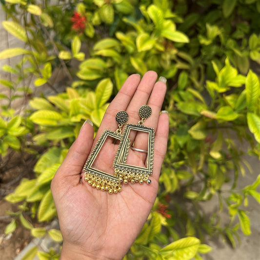 Rectangle Frame Jhumka Earrings – Antique Gold
