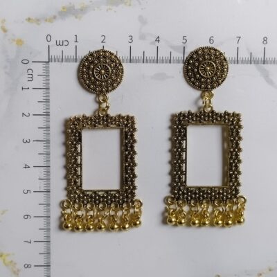 Rectangle Charm Jhumka Small Earrings - Golden