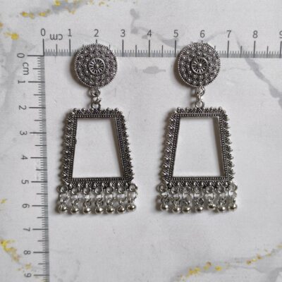 Silver Oxidized Frame Rectangle Small Earrings