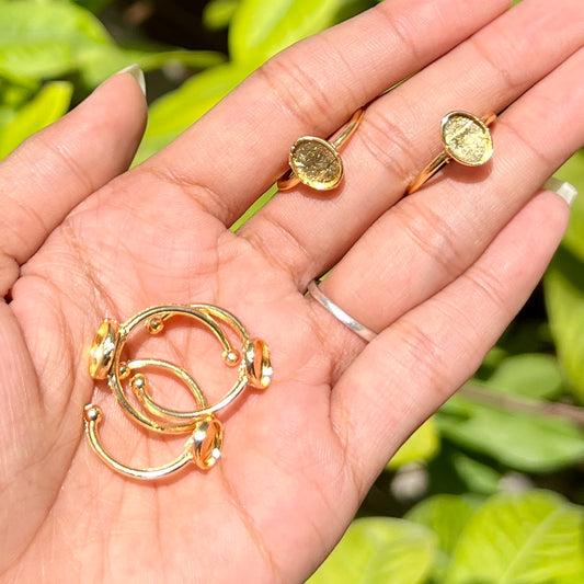 Round Cabochon Ring Base with Adjustable Band - Gold (Set of 5)
