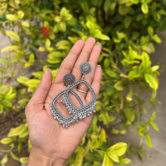 Silver Oxidized Curved Triangle Earrings
