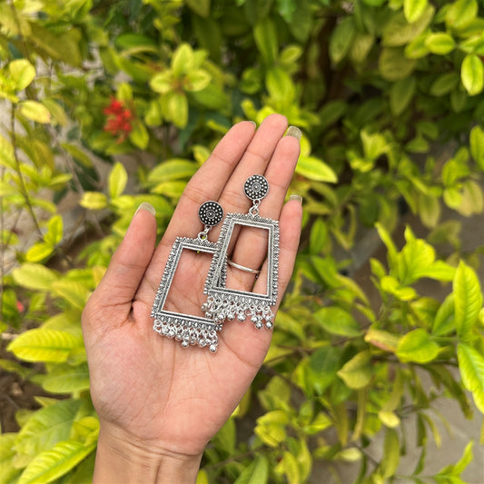 Silver Oxidized Frame Rectangle Earrings