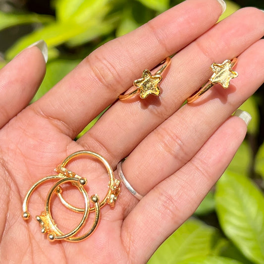 Star Adjustable Resin Ring Base - Gold (Set of 5)