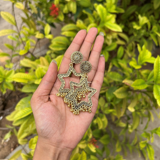 Star Frame Jhumka Earrings – Antique Gold