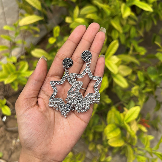 Star Frame Jhumka Earrings – Oxidized Silver