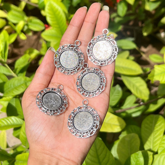 Starburst Floral Pendant Base Antique Silver (Set of 5)
