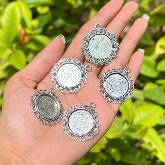 Sunburst Circle Pendant Base Antique Silver (Set of 5)