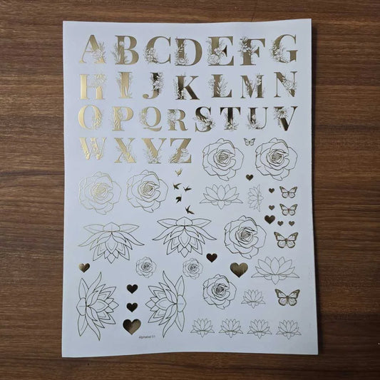 A4 Golden Embossed Alphabet & Floral Decorative Sheet