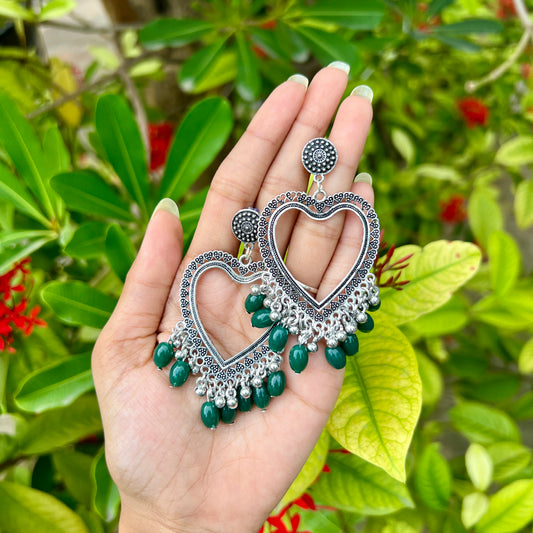 Teal Heart Charm Jhumka