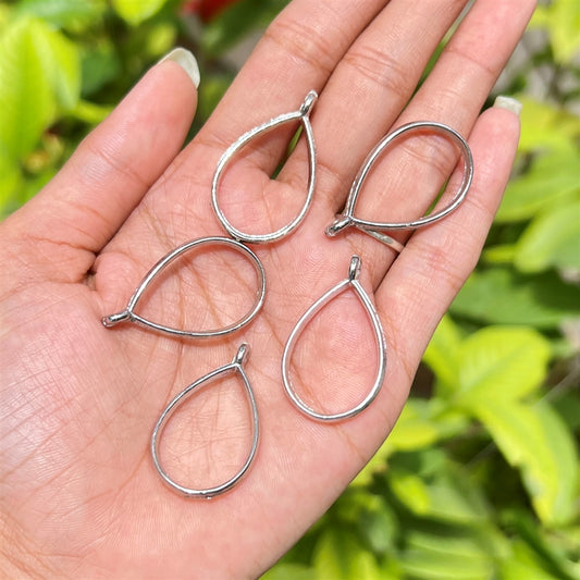 Teardrop Frame Pendant - Silver with Loop (Set of 5)