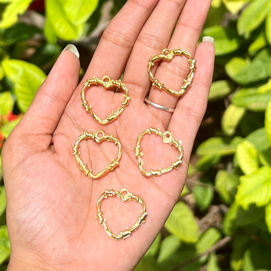 Textured Heart Frame Pendant - Gold (Set of 5)